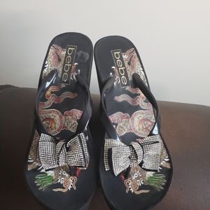 Wedge heel flip flops